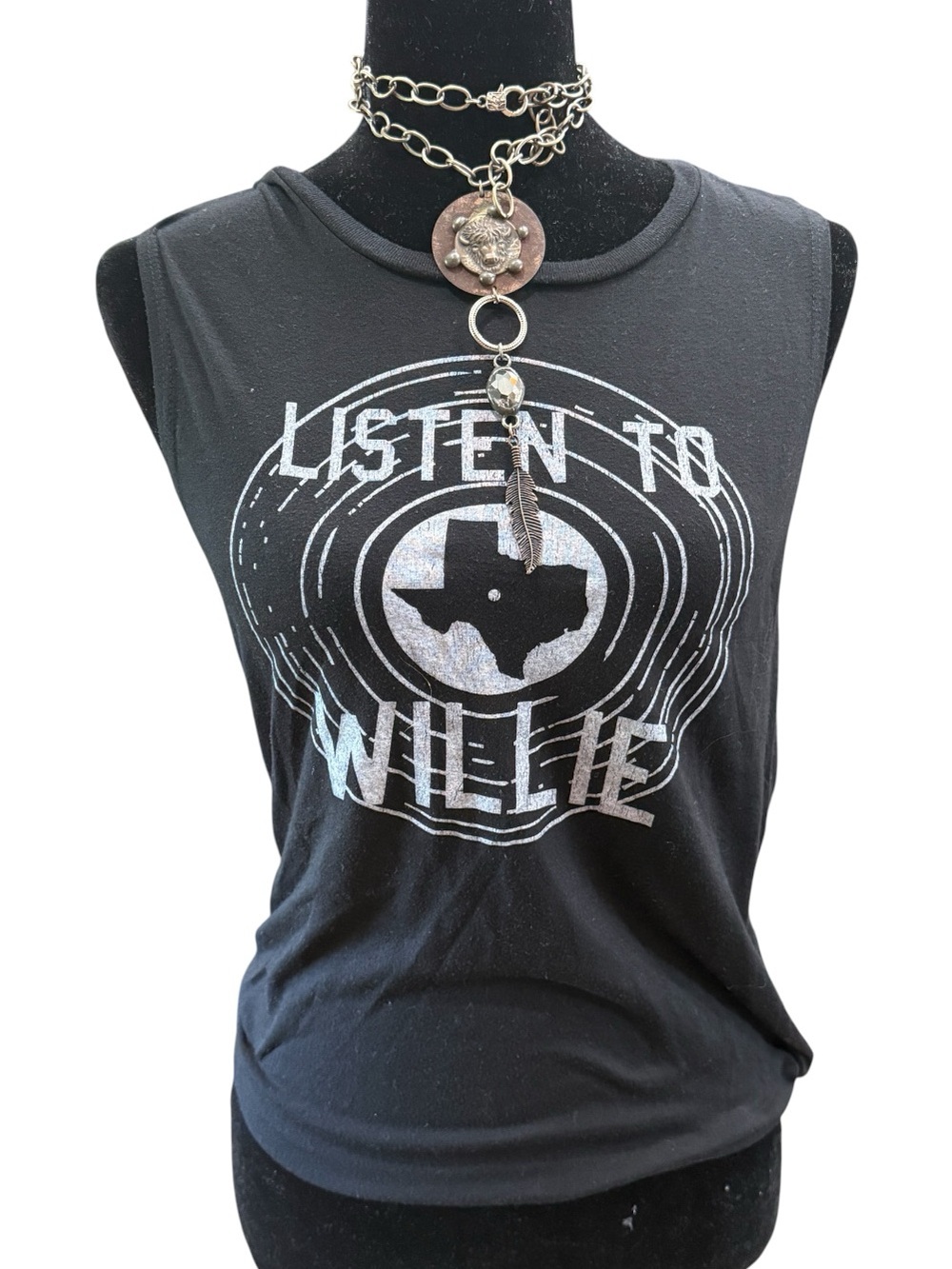 Tumbleweed Texstyles Black 'Listen to Willie' Graphic Tank Top Medium